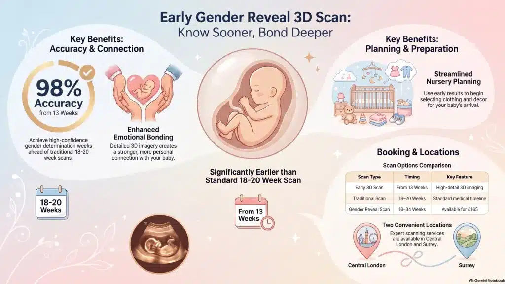 Early gender reveal 3D Scan: From 13 weeks 1 gender reveal scan